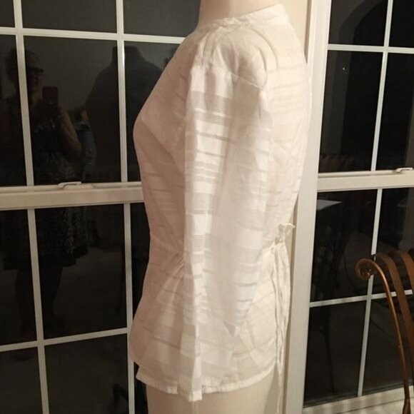 GAP S white striped thin cream top blouse peplum EUC - Picture 2 of 5